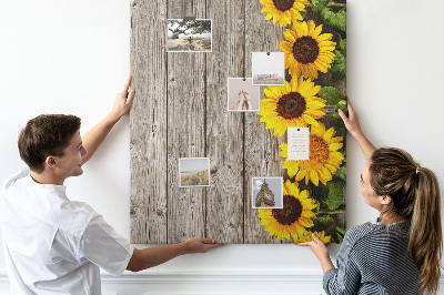 Cork notice board Sunflowers on wood
