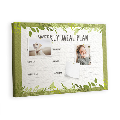 Cork notice board Weekly meal plan