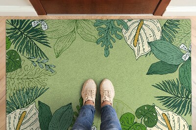 Washable door mat indoor Green leaves