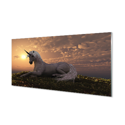 Acrylic print Sunset mountain sun unicorn