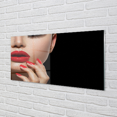 Acrylic print Woman with red lips and nails