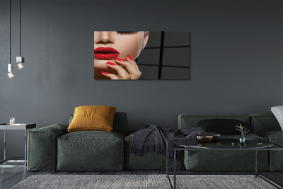 Acrylic print Woman with red lips and nails