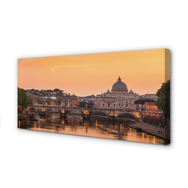 Canvas print Rome sunset river bridge building