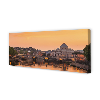 Canvas print Rome sunset river bridge building