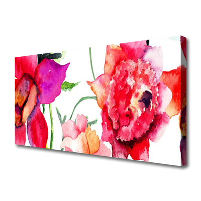 Canvas print Flowers art red pink green