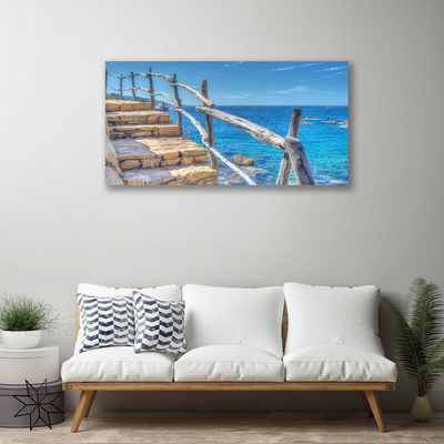 Canvas print Stairs sea architecture grey blue yellow