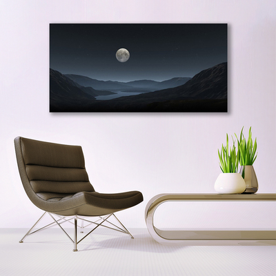 Canvas print Night moon landscape grey black