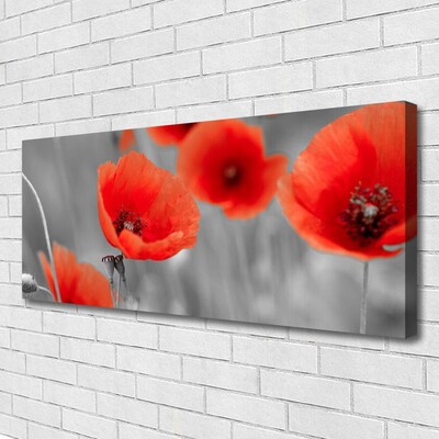 Canvas Wall art Poppies floral red grey