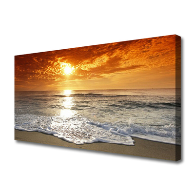 Canvas Wall art Sea sun landscape white yellow grey