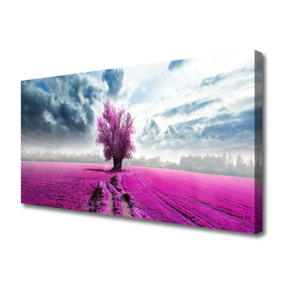 Canvas Wall art Meadow tree nature pink blue white