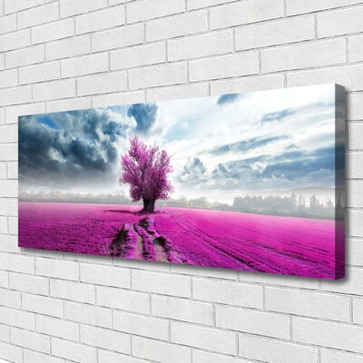 Canvas Wall art Meadow tree nature pink blue white
