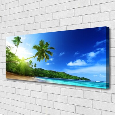 Canvas Wall art Beach sea palm trees landscape brown green blue