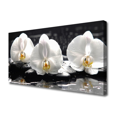 Canvas Wall art Flower stones floral white black