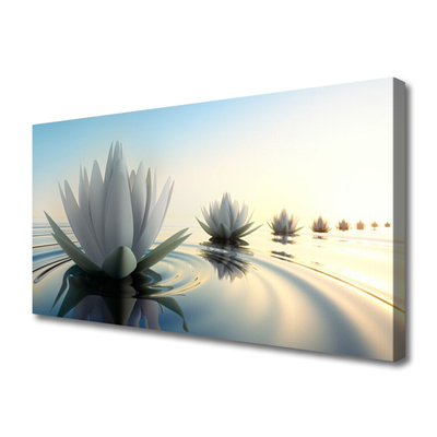 Canvas Wall art Flowers water art white blue