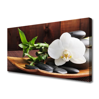 Canvas Wall art Flower bamboo tube stones art white green black