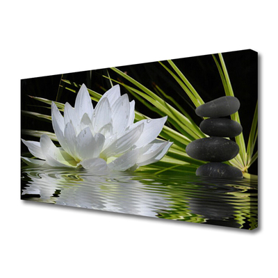 Canvas Wall art Flower stones water floral white black