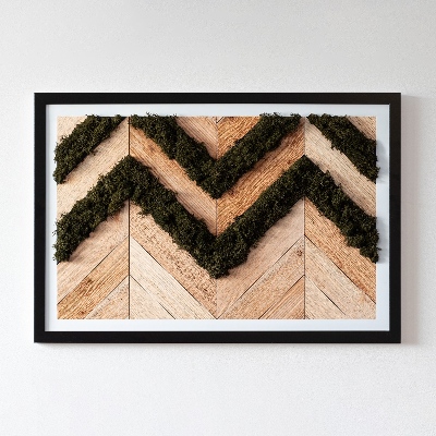 Moss wall art Spruce wood planks