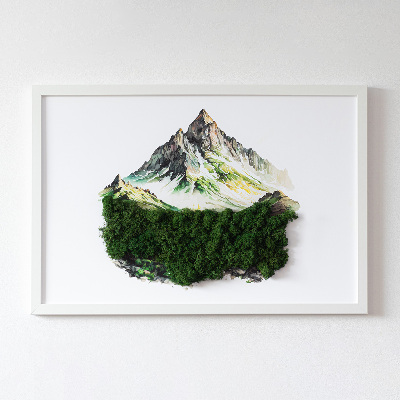 Moss framed wall art Mountain summit above the forest
