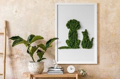 Green moss wall art Dog with a cat