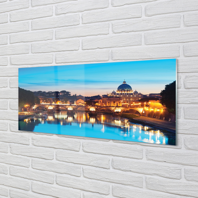 Glass print Rome river bridge sunset