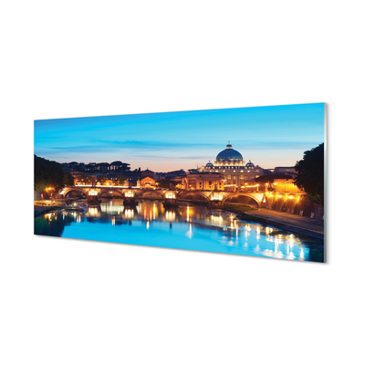 Glass print Rome river bridge sunset