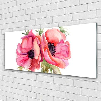 Glass Print Flowers watercolor floral red pink green