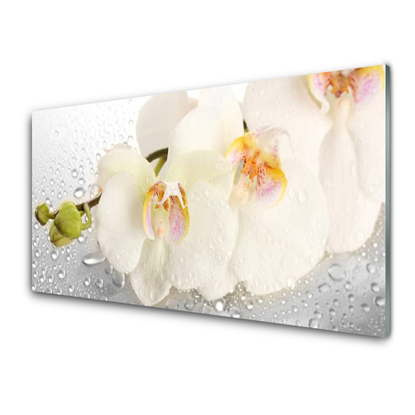Glass Print Flowers floral white grey