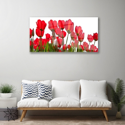Glass Print Flowers floral red green white