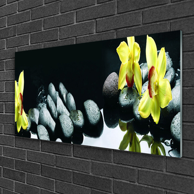 Glass Print Flower stones floral yellow black