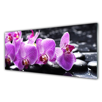 Glass Print Flower stones floral purple black