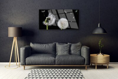 Glass Print Dandelion floral white black