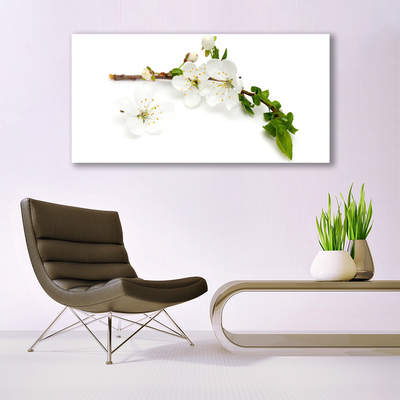 Glass Print Flower branch nature white brown green