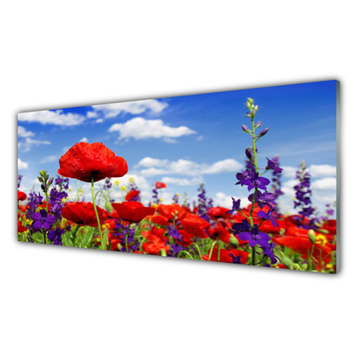Glass Print Flowers nature red blue purple green