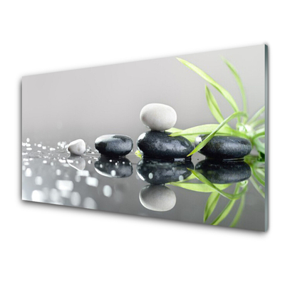 Glass Print Stones grass art black white grey green