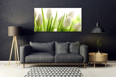 Glass Print Tulips floral white green