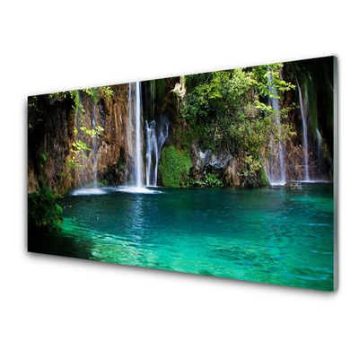 Glass Print Lake waterfall nature blue green