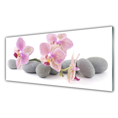 Glass Print Tree stones floral pink grey