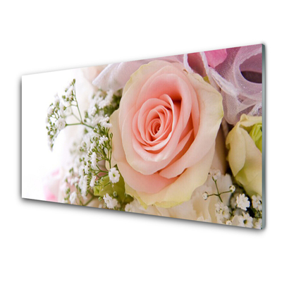 Glass Print Roses floral pink white green