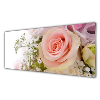 Glass Print Roses floral pink white green
