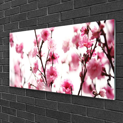 Glass Print Branches of flowers floral brown pink