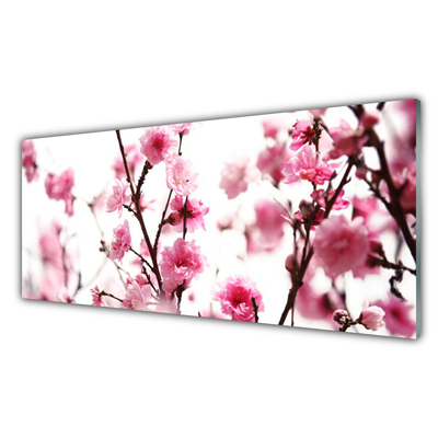 Glass Print Branches of flowers floral brown pink