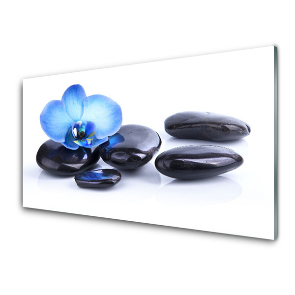 Glass Print Flower stones art blue black