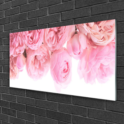 Glass Wall Art Roses floral pink