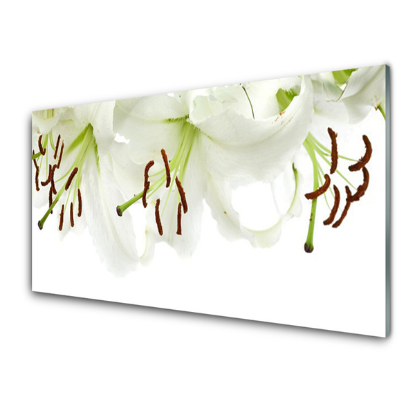 Glass Wall Art Flowers floral white green brown
