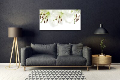 Glass Wall Art Flowers floral white green brown