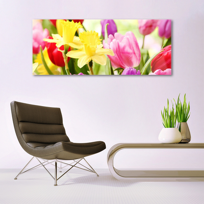 Glass Wall Art Flowers floral red yellow green