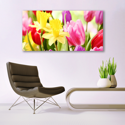 Glass Wall Art Flowers floral red yellow green