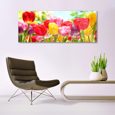 Glass Wall Art Tulips floral red yellow