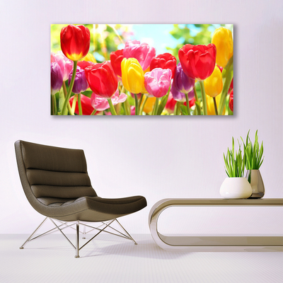Glass Wall Art Tulips floral red yellow