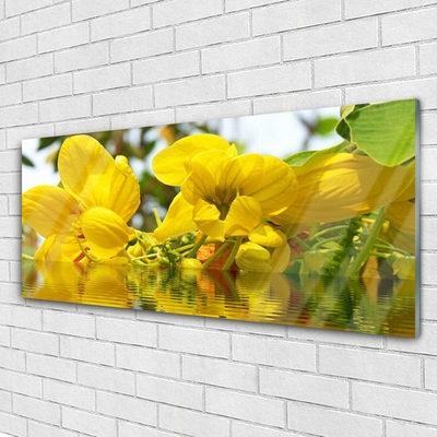 Glass Wall Art Flowers floral yellow